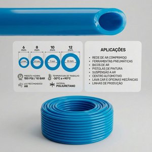 10mts Mangueira Pneumática Flexível Tubo 8mm Pu 150psi / 10bar Azul