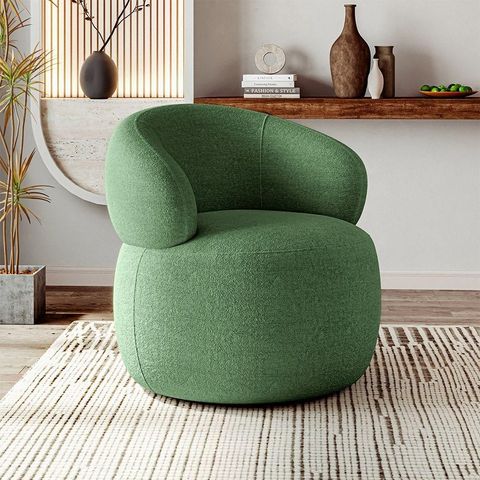 Poltrona Orgânica Atemporal Base Giratória Eloah Bouclé Italiano Verde Selva