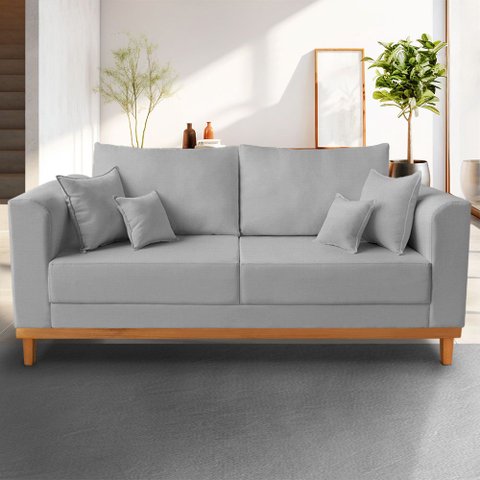 Sofá Beny 3 Lugares com Base de Madeira Linho