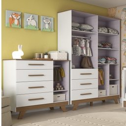 Quarto Infantil com Guarda Roupa 4 Portas e Cômoda 1 Porta 100% MDF Kakau Retrô Espresso Móveis - 3