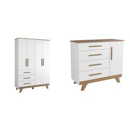 Quarto Infantil com Guarda Roupa 4 Portas e Cômoda 1 Porta 100% MDF Kakau Retrô Espresso Móveis - 4