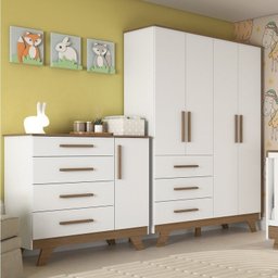 Quarto Infantil com Guarda Roupa 4 Portas e Cômoda 1 Porta 100% MDF Kakau Retrô Espresso Móveis - 2