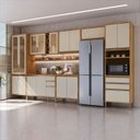 Ver imagem 1 de Armário de Cozinha Completa Modulada 7 Peças 17 Portas com Vidro e Tampo 100% MDF Barbados Espresso Móveis Bege/Amêndoa/Off White