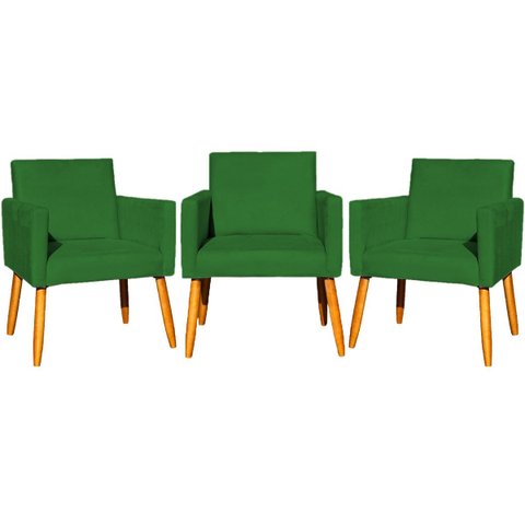 Kit 3 Poltronas Decorativa para Sala Recepção Consultório Escritório Nina Tecido Suede
