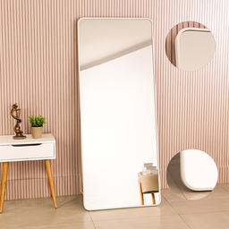 Espelho Retangular Grande Moldura em Metal Off White Corpo Inteiro 170x70cm Suporte de Chão - 7