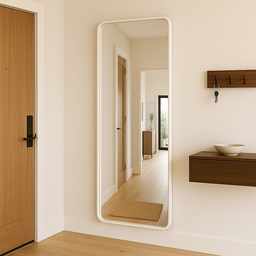 Espelho Retangular Grande Moldura em Metal Off White Corpo Inteiro 170x70cm Suporte de Chão - 1