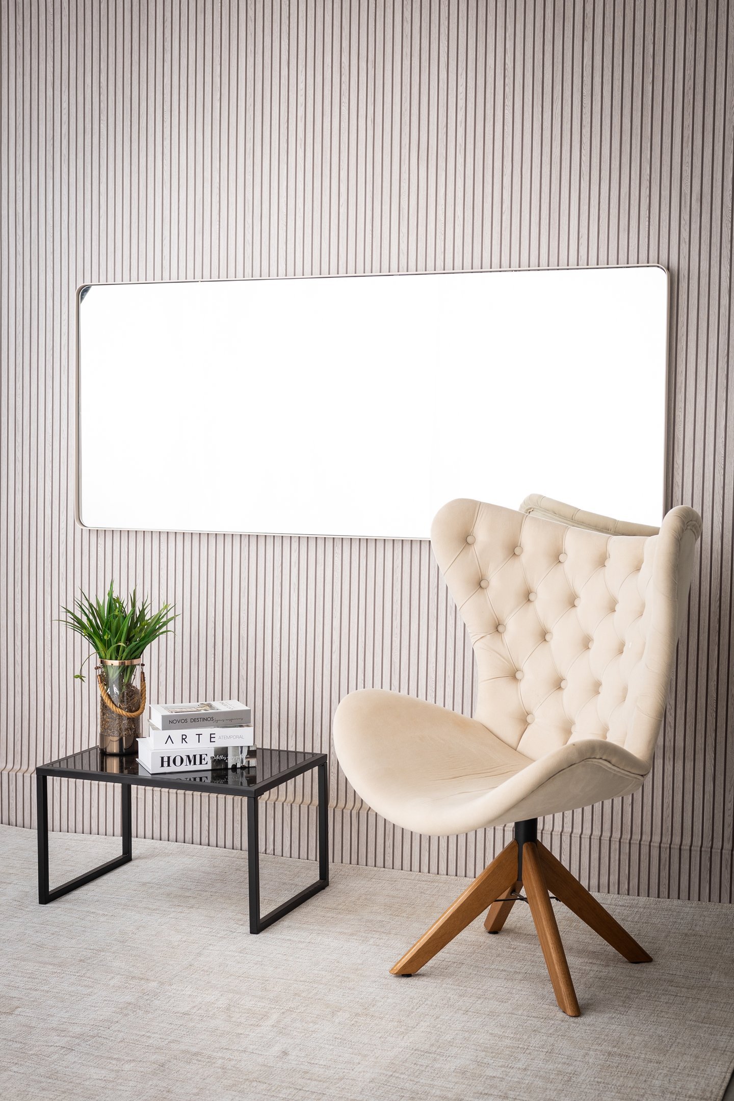 Espelho Grande Corpo inteiro Retangular com Moldura em Metal Industrial 170 x 70cm Off White - 2