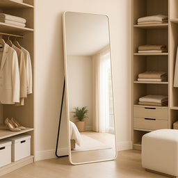 Espelho Retangular Grande Moldura em Metal Off White Corpo Inteiro 170x70cm Suporte de Chão - 6