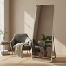 Espelho Retangular Grande Moldura em Metal Off White Corpo Inteiro 170x70cm Suporte de Chão - 1