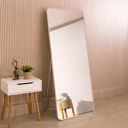 Espelho Retangular Grande Moldura em Metal Off White Corpo Inteiro 170x70cm Suporte de Chão - 9