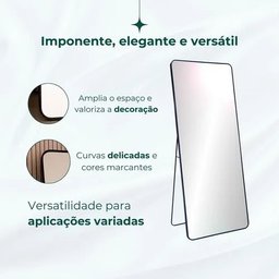 Espelho Retangular Grande Moldura em Metal Off White Corpo Inteiro 170x70cm Suporte de Chão - 2