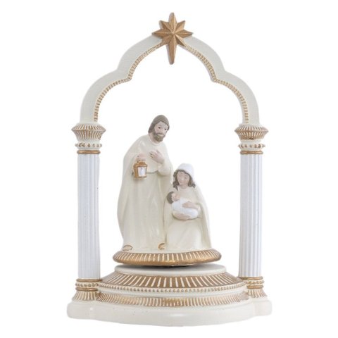 Resina de Natal Sagrada Família Caixa de Musica 24x16cm