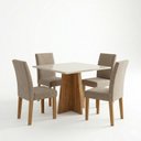 Ver imagem 2 de Conjunto Sala de Jantar 4 Lugares Quadrada Cadeiras Estofadas Espanha Yescasa Bege