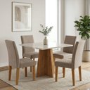 Ver imagem 1 de Conjunto Sala de Jantar 4 Lugares Quadrada Cadeiras Estofadas Espanha Yescasa Bege