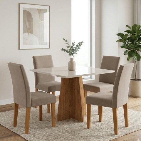 Conjunto Sala de Jantar 4 Lugares Quadrada Cadeiras Estofadas Espanha Yescasa