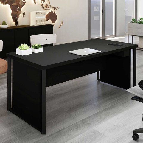 Mesa de Escritório Diretor com Caixa de Tomadas e Porta Objetos 180cm Corporate Preto