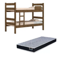 Ver imagem 1 de Kit Beliche de Solteiro Marrom com Escada Madeira Reforçada 100% Mdf + 1 Colchão de Espuma D28 Solte