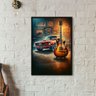 Quadro Garagem - Guitarra e Carro 33x24cm:madeira Preta - 1