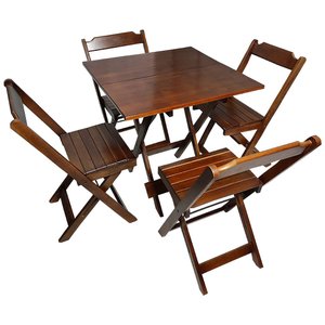Jogo de Mesa Dobrável 70x70 C/ 4 Cadeiras Madeira Maciça Bar Mel