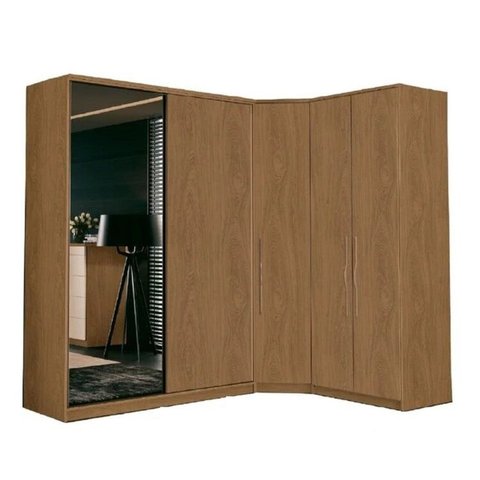 Guarda Roupa Modulado de Canto 5 Portas com Espelho 3 Peças Decor Marrom/Freijó