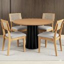 Ver imagem 1 de Mesa Jantar Redonda 105cm com 4 Cadeiras Estofadas 100% Mdf Cor:freijó com Preto Fosco e Linho