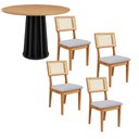 Ver imagem 4 de Mesa Jantar Redonda 105cm com 4 Cadeiras Estofadas 100% Mdf Cor:freijó com Preto Fosco e Linho