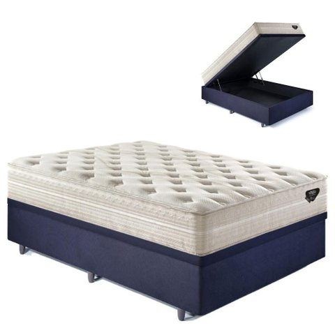 Base Box Baú 138x188 Suede Preto com Colchão Dual Firm Espuma Ecoflex