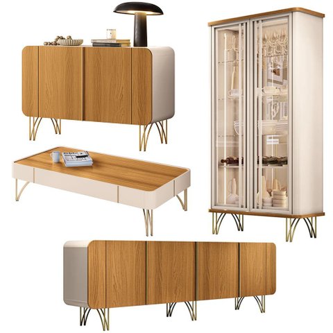 Conjunto 1 Cristaleira 2 Buffets e 1 Mesa de Centro Évora/saluti/benvenuto/cadenza Off White/cinamom