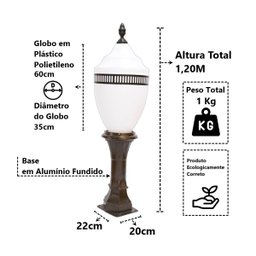 Poste Belmonte Colonial Jardim Praça Alumínio Fundido 120cm Luminárias N. Sra. da Guia - 2
