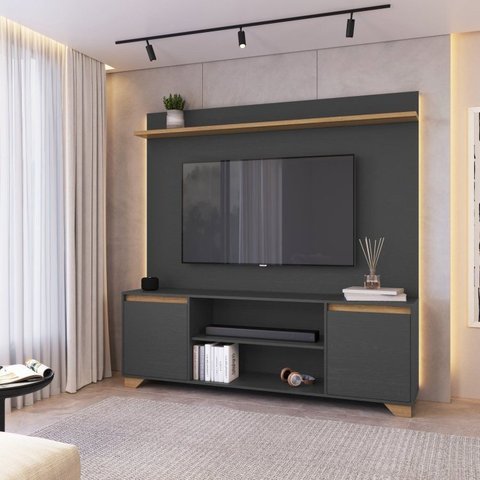 Rack com Painel para TV até 50 Polegadas 160CMX181CM Conjunto Sala de Estar 2 Portas Benevello Cinza