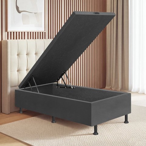 Base Box Baú Solteiro Fiori 88x188 Cinza