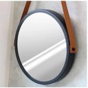Ver imagem 6 de Espelho Redondo 60cm Decorativo Adnet Com Alça De Couro - PRETO/CARAMELO