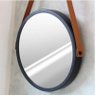 Espelho Redondo 60cm Decorativo Adnet Com Alça De Couro - PRETO/CARAMELO - 6