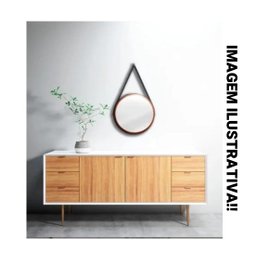 Espelho Redondo 60cm Decorativo Adnet Com Alça De Couro - PRETO/CARAMELO - 10
