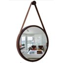 Ver imagem 1 de Espelho Redondo 60cm Decorativo Adnet Com Alça De Couro - PRETO/CARAMELO