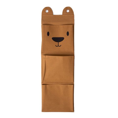 Cesto Infantil de Parede com 3 Bolsos de Algodão Urso - Oikos
