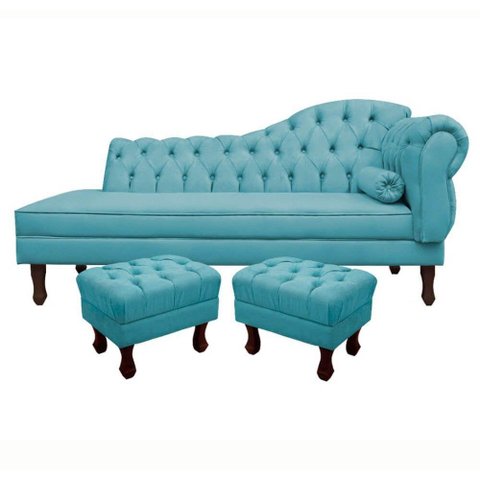 Divã Recamier Namoradeira C/Capitonê+ 02 Puffs-Ecotec Decor
