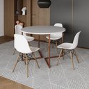 Ver imagem 1 de Mesa Jantar Industrial Redonda 110Cm Branca Base V Cobre C/4 Cadeiras Branca Base Madeira Branco