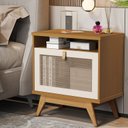 Ver imagem 1 de Mesa de Cabeceira 1 Porta em Rattan com Puxador de Couro e Nicho