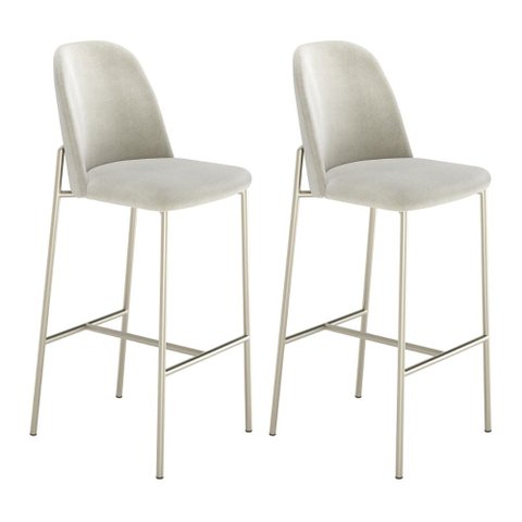 Conjunto de 2 Banquetas Altas de Aço Estofadas Lucille Champanhe com Soft Palha
