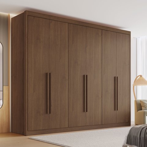 Guarda Roupa Casal 6 Portas 8 Gavetas Bergamo 100% MDF Marrom/Cacau