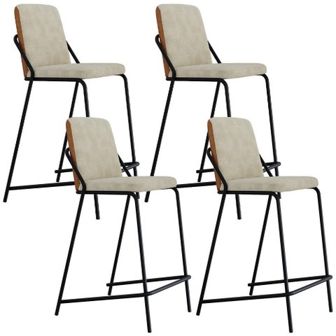 Kit 04 Banquetas Alta Bar Cozinha Sala de Jantar Loft Preto C01 Bouclê Vanilla Courino Caramelo -