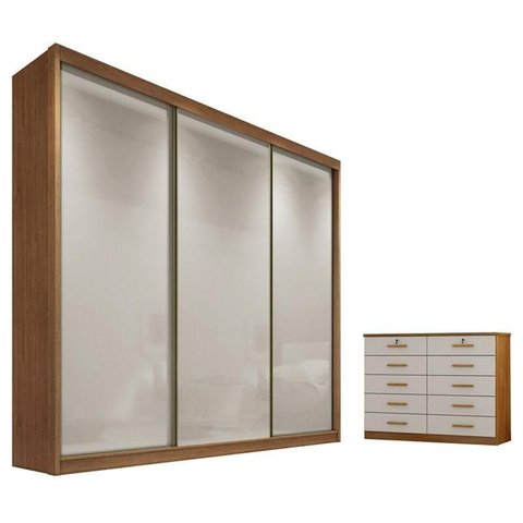 Guarda Roupa Casal Londres com Nicho e Gaveteiro Milão com Chave Cumaru 25 Fendi - Novo Horizonte