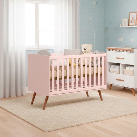 Berço Mini Cama Q Encanto Retrô Dois em Um em Mdf Qmovi: Freijó com Branco