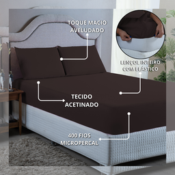 Conjunto Lençol Queen Aveludado 400 Fios 3 Peças Cama Box e Padrão:marrom - 3