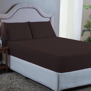 Conjunto Lençol Queen Aveludado 400 Fios 3 Peças Cama Box e Padrão:marrom