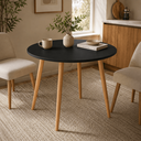 Ver imagem 3 de Mesa Jantar Sofia Redonda 80cm Preto Trama 18mm Pés de Madeira Natural Marin