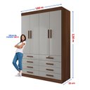 Ver imagem 4 de Guarda-Roupa Solteiro MDF 4 Portas 8 Gavetas Marselha Plus Marrom/Castanho/Off White