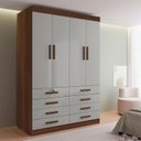 Ver imagem 1 de Guarda-Roupa Solteiro MDF 4 Portas 8 Gavetas Marselha Plus Marrom/Castanho/Off White
