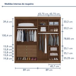 Guarda Roupa Casal MDF 4 Portas 4 Gavetas Bergamo - 4